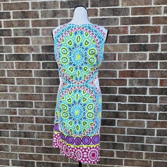 London Style Colorful Geometric Print Dress Size 12 Sleeveless Midi Summer Dress - Picture 5 of 11